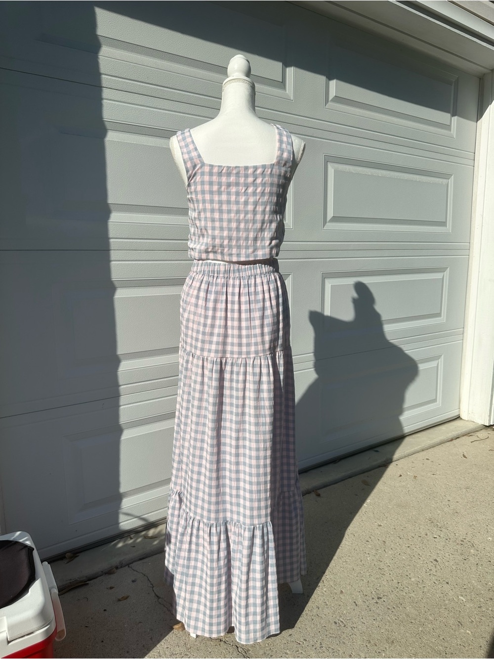 Buddy Love Pink and Gray Gingham Maxi Skirt Set - Picture 3 of 7
